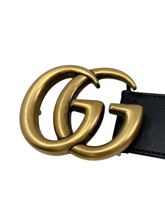 Gucci Belt GG Emblem Wide Leather Double Black Gold main image 5